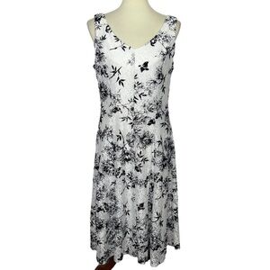 Gabby Skye Dress Women 12 White‎ Black Print Floral Bird Lace Overlay Sleeveless